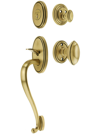 Georgetown Entry Handle Set in Antique Brass Finish with Eden Prairie Knob and 